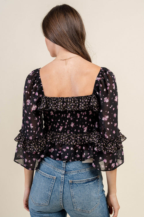 BT3356K / PEPLUM SMOCKED TOP W/ BELL SLEEVES