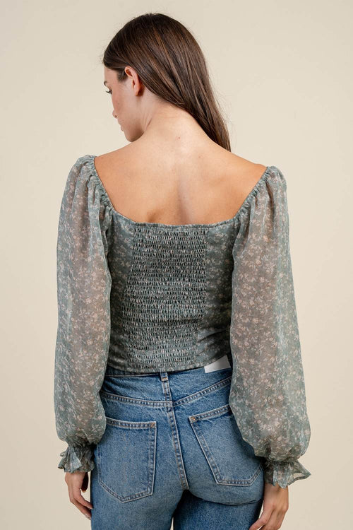 BT3351K / WOVEN FLORAL PRINT SQUARE NECK TOP