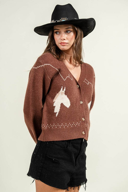 CG60076B / HORSE MOTIF INTARISA CARDIGAN