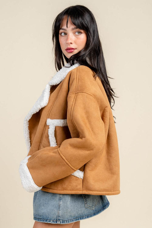 BG5403E / A SUEDE-BONDED FAUX SHEARLING JACKET