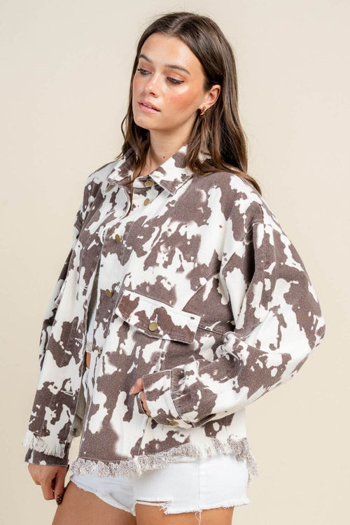 BG5371E / OVERSIZED SHACKET WITH FRINGED HEM