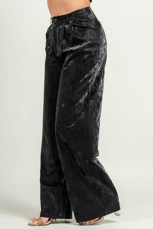 PB32044K / WASH EFFECT PLEATHER WIDE LEG PANTS