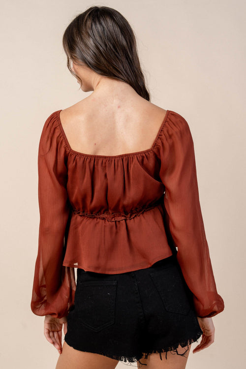 CT10541K / Rust Ruffle Peasant Blouse