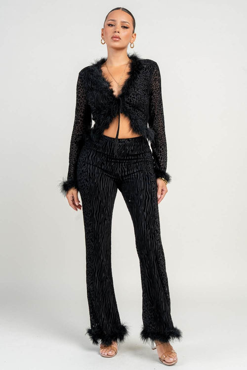 HS5024E / ZEBRA FLOCKING MESH W/ FAUX FUR TOP & PANTS SET