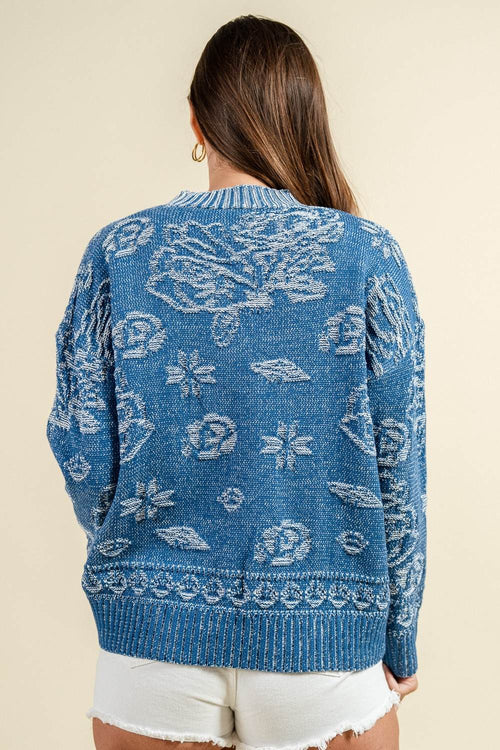 BG5406B / Vintage Thick textured Floral Knit Cardigan