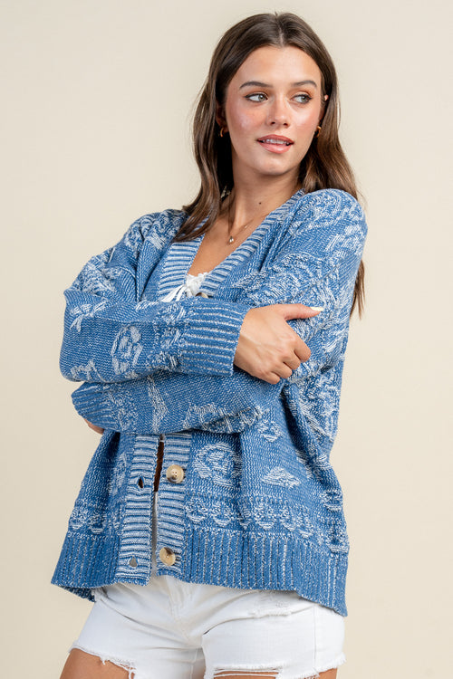 BG5406B / Vintage Thick textured Floral Knit Cardigan