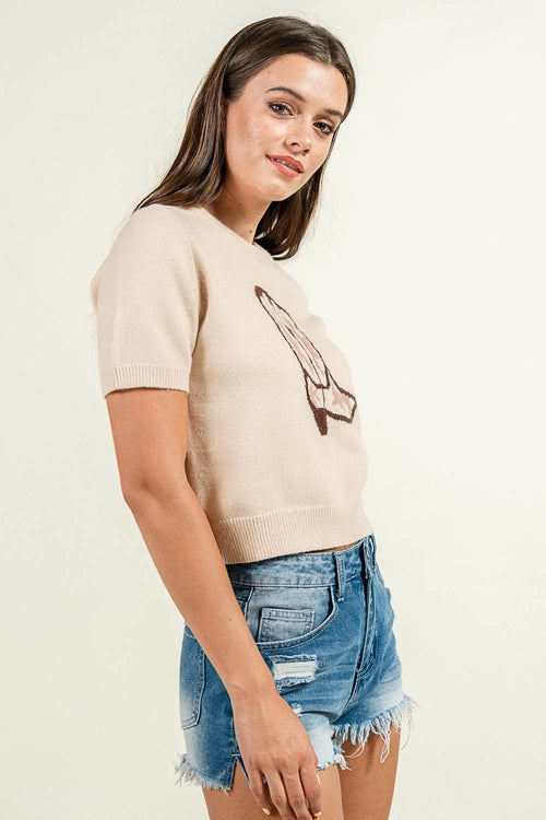 CT10538B / SWEATER TOP WITH WESTERN BOOT GRAPHIC