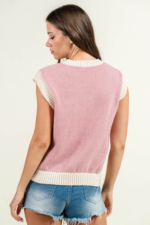 CT10642Y / Sleeveless Crew Neck Style Knit Vest