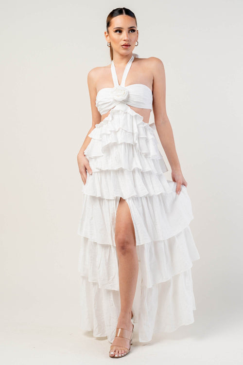 knee length dresses for ladies Cut-Out Linen Dress TAHITI in White main image 0