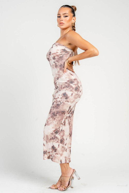 HD30421ED / Beaded Mesh Print Maxi Dress