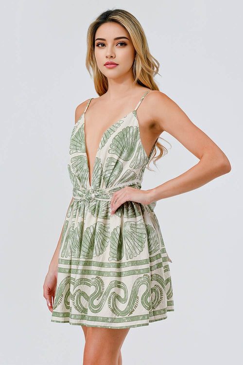 ADWS30131E / WOVEN BORDER PRINT WITH CONTRAST PIPING MINI DRESS
