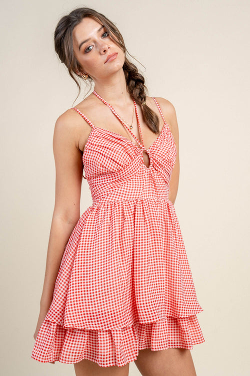 BDWF12971E / GINGHAM CHIFFON MINI DRESS