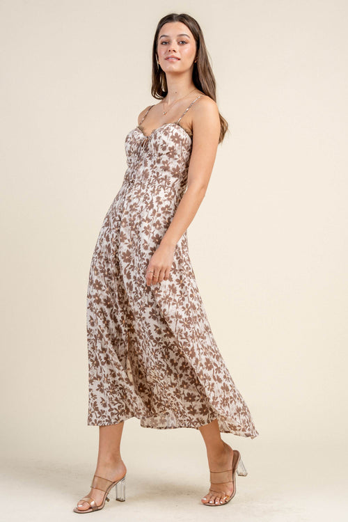 BD13015N / PRINT MIDI DRESS W/ BUSHES FITTED BUTTON DOWN FRONT